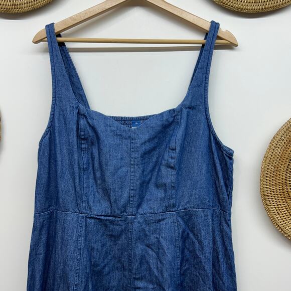 Old Navy Blue Denim Jean Midi Dress XL Sleeveless Smocked Sweetheart Neckline - Picture 3 of 5